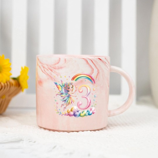 Magical Rainbow Fairy Elf 3nd Birthday Girl Marble Mugs