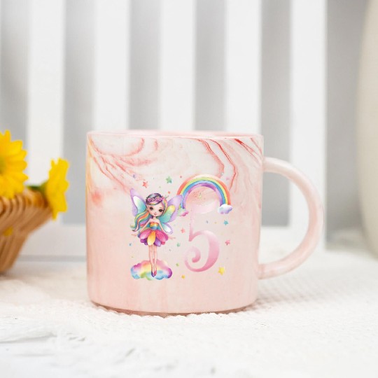 Magical Rainbow Fairy Elf 5th Birthday Girl Marble Mugs