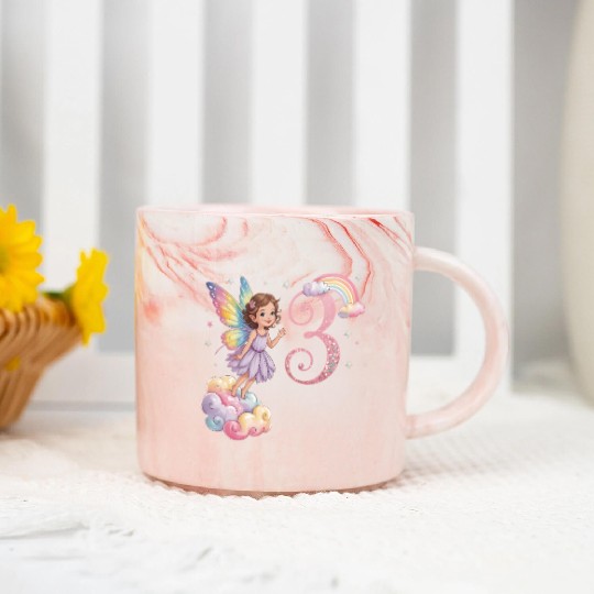 Magical Rainbow Fairy Elf 3nd Birthday Girl Marble Mugs