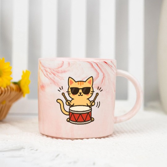 Drummer Cat With Shades Marble Mugs