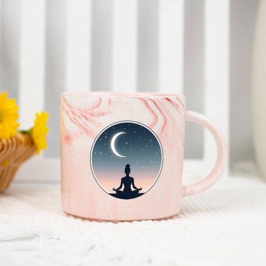 Moonlit Yoga Pose Marble Mugs