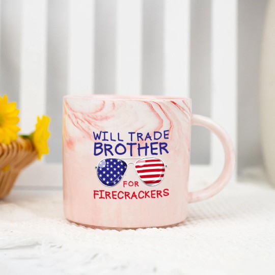 Will Trade Brother For Fireworks Kids 4th Of July Marble Mugs