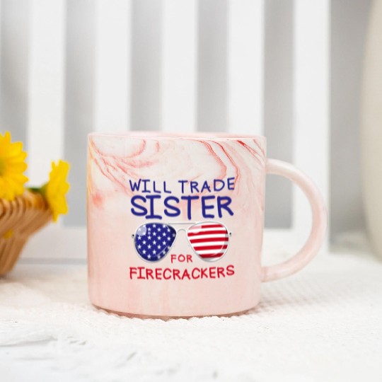 Will Trade Sister For Fireworks Kids 4th Of July Marble Mugs