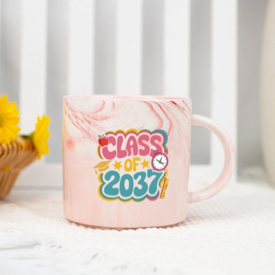 Class of 2037 Grow With Me, groovy back to school Marble Mugs