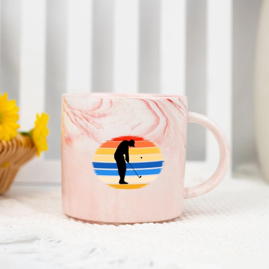 Retro Style Golf Player Silhouette Golf Lover Marble Mugs