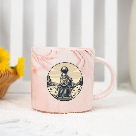 Vintage Western Steam Train Badge Marble Mugs