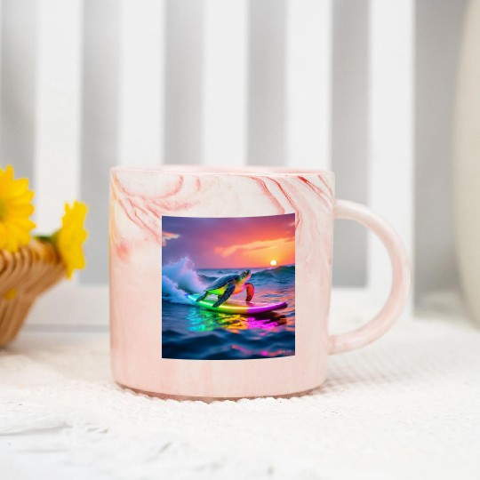 sea turtle design neon turtle Marble Mugs