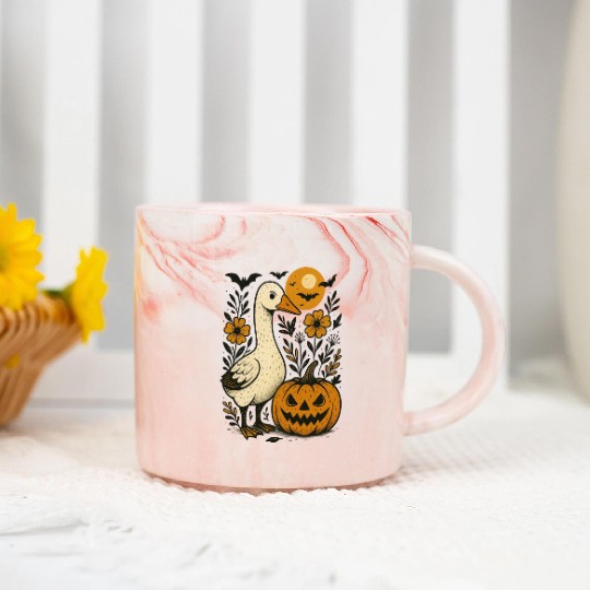 Goose Halloween Fall Silly Goose Boho Flower Marble Mugs