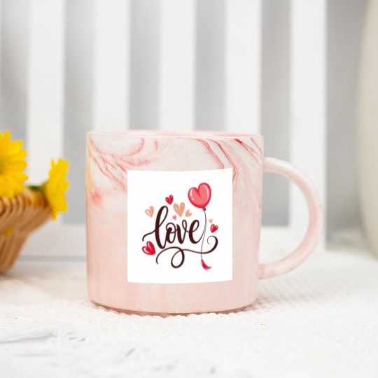 heart shaped balloon with word love Marble Mugs