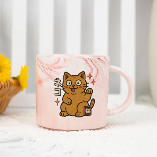 Lucky Cat Japanese Marble Mugs