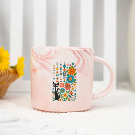 Midnight Cats Blooming Charms Marble Mugs