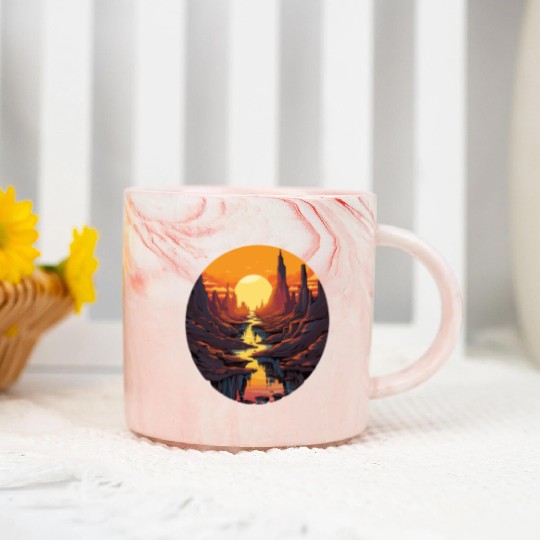 Majestic Canyon Sunset Over Serene River Landscape Marble Mugs