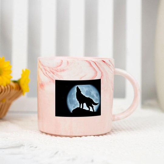 Wolf howling in the moonlight Marble Mugs