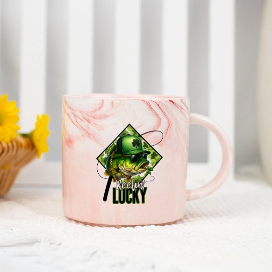 Reelin' Lucky Bass Fish Marble Mugs