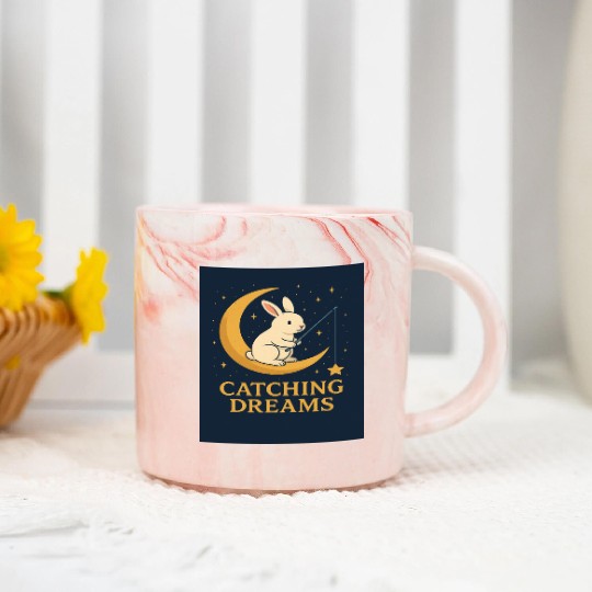 Charming Bunny Moon Dream Illustration Marble Mugs