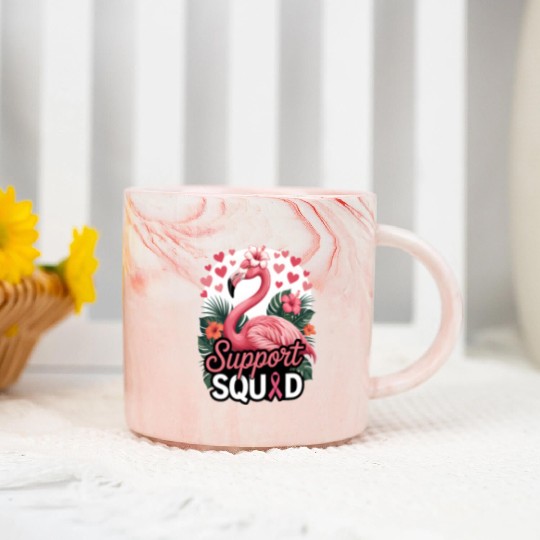 Pink Flamingo Support Squad Design Marble Mugs