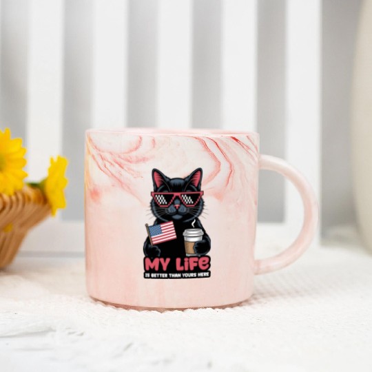 America Patriotic Cat with Sunglasses Marble Mugs