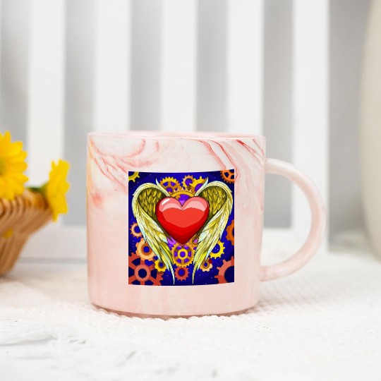 Mechanical Heart with Angel Wings Marble Mugs