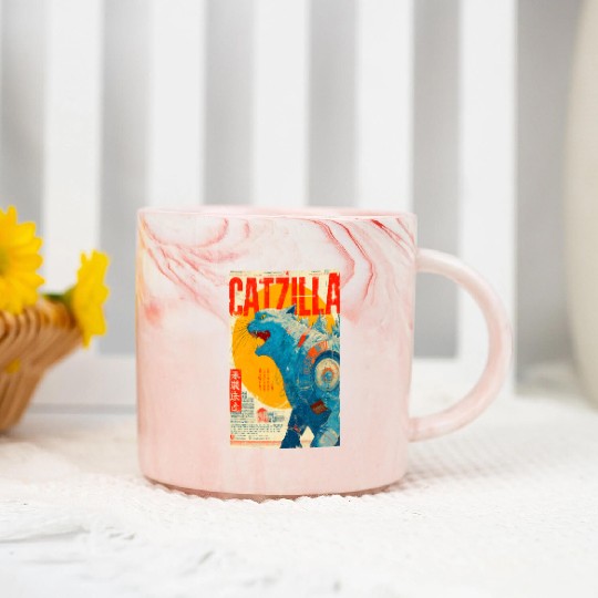 Catzilla Retro Movie Poster Marble Mugs