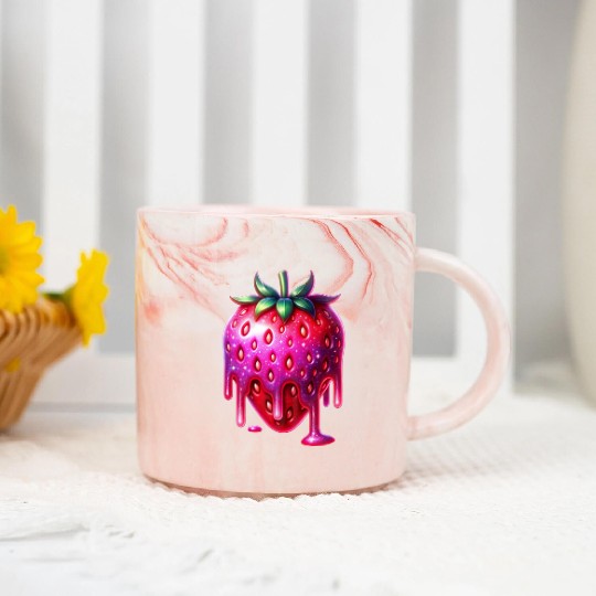 Vivid Dripping Strawberry Artwork Marble Mugs