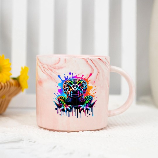 Neon Psychedelic Lizard Illustration Marble Mugs