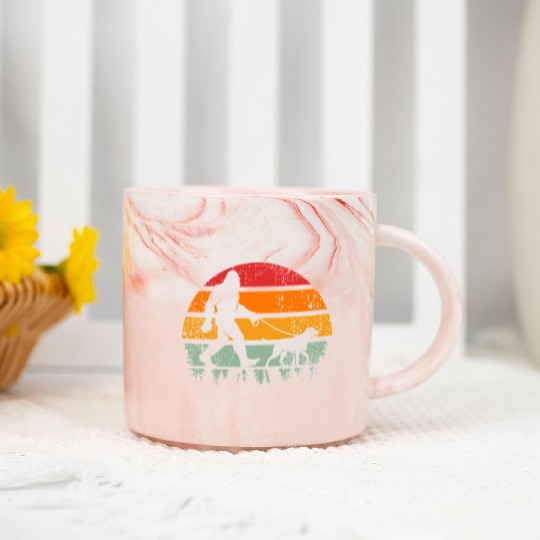 Bigfoot Running Dog Sunset Retro Marble Mugs