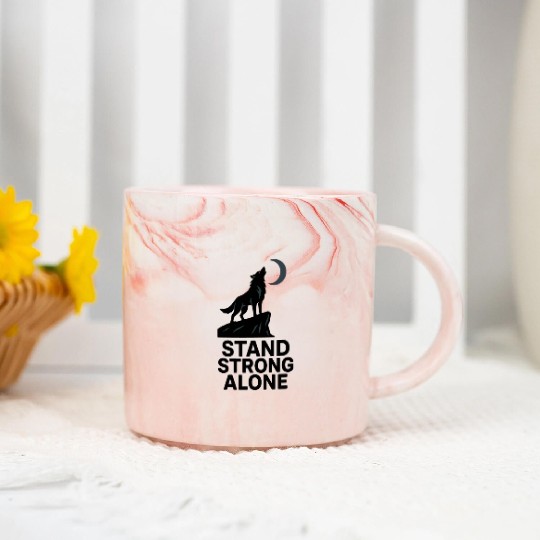 Stand Strong Alone – Lone Wolf Cliff Design Marble Mugs