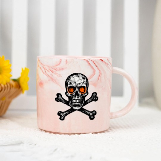 Grunge Skull Crossbones Orange Eyes Marble Mugs