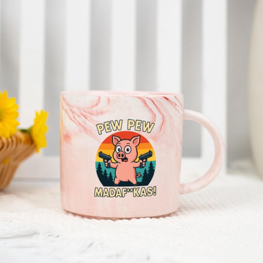 Pew Pew Pig with Guns Marble Mugs
