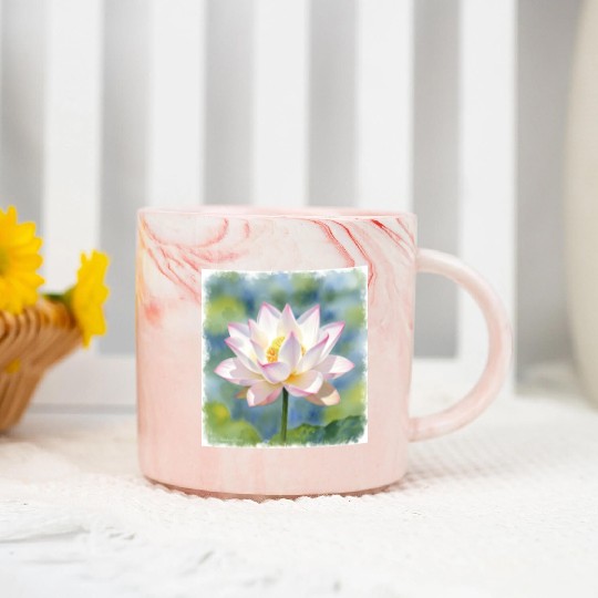 Serene Water Lily Floral Print Marble Mugs