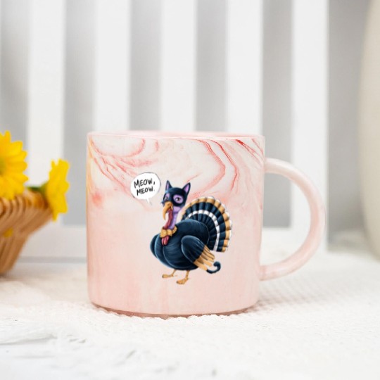 Funny Thanksgiving Turkey Cat Meow Men Women Kids Marble Mugs