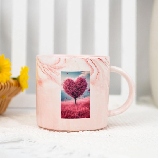 Romantic Heart Tree in Bloom Marble Mugs