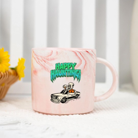 Happy Haunting Zombie Ride - Retro Halloween Stree Marble Mugs