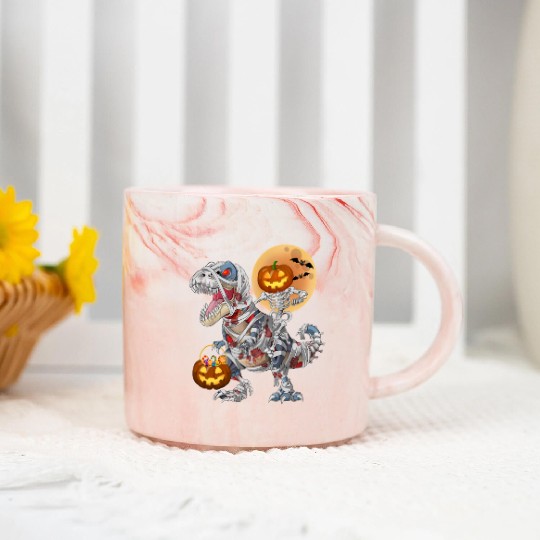 Pumpkin Skeleton Riding Zombie Mummy Dinosaur  Marble Mugs