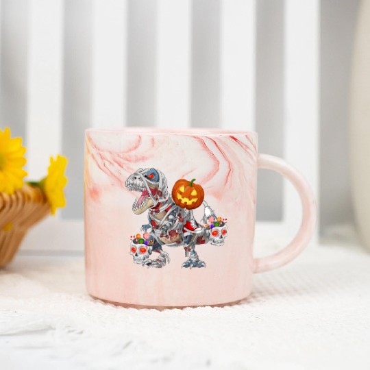 Pumpkin Riding Zombie Mummy Dinosaur Halloween Marble Mugs