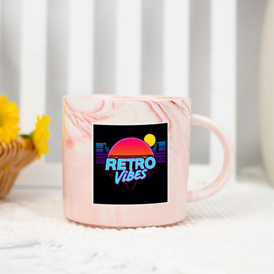 Retro Vibes Sunset Neon Design Marble Mugs