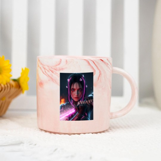 Cyberpunk Samurai Girl Marble Mugs