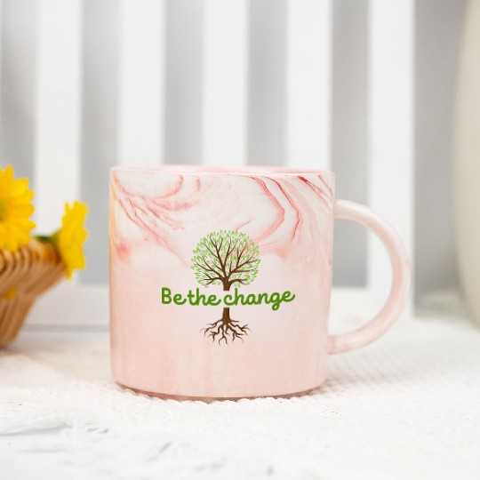 Be the Change Quote with Tree Art Marble Mugs