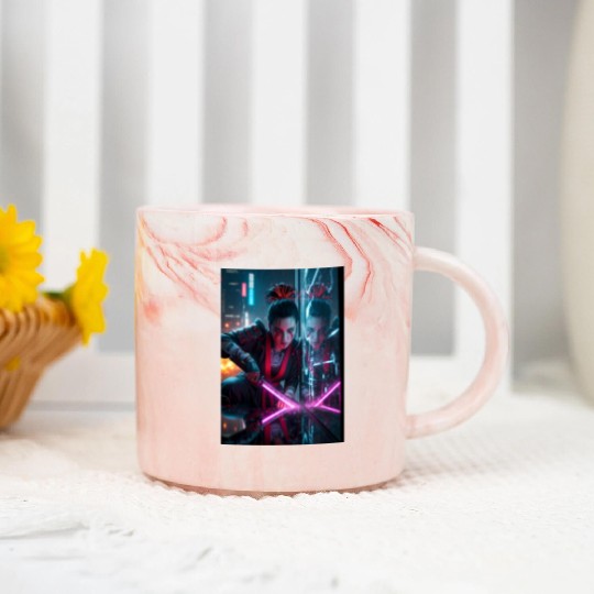 Cyberpunk Samurai Girl Marble Mugs