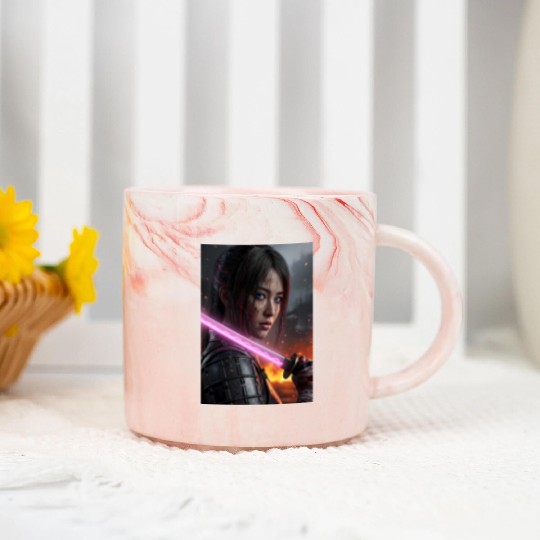Cyberpunk Samurai Girl Marble Mugs