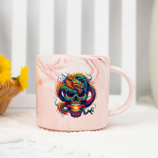 Dragon Skull Portrait Marble Mugs