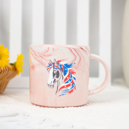 Patriotic Pony with Stars and Stripes Mane Marble Mugs