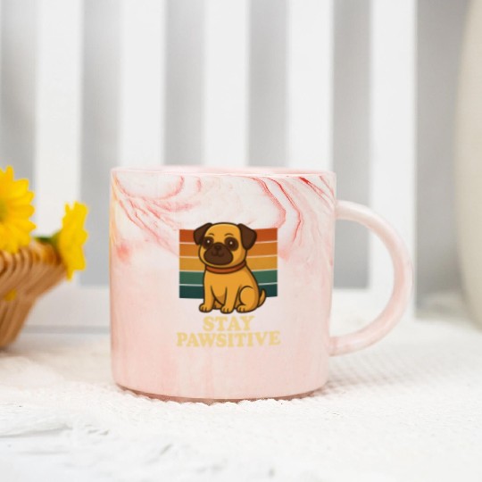 Stay Pawsitive Pug Dog Marble Mugs
