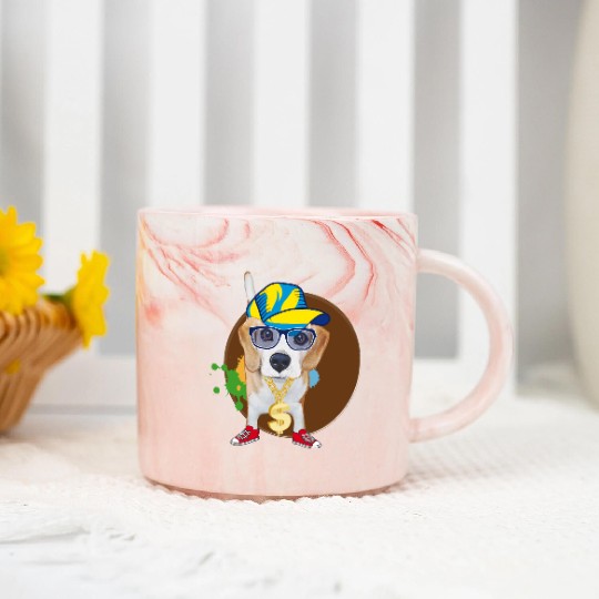 Cool Hip-Hop Beagle with Sunglasses & Style Marble Mugs