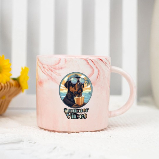 Summer Vibes Dog – Cool Beach Mood Marble Mugs