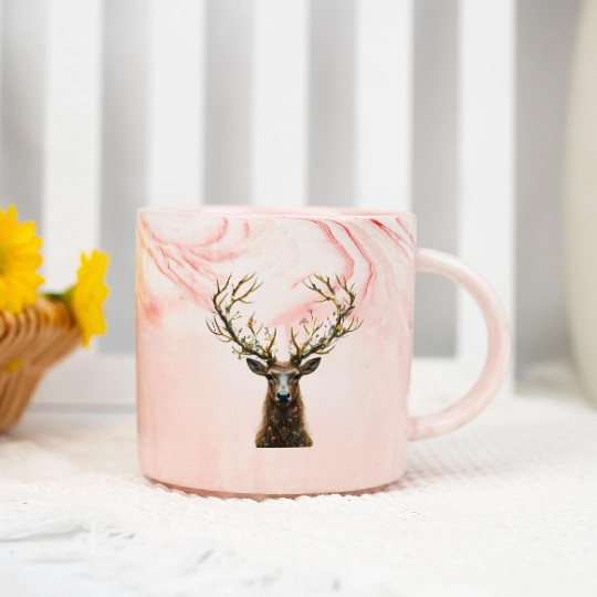Enchanted Forest Deer Illustration Marble Mugs