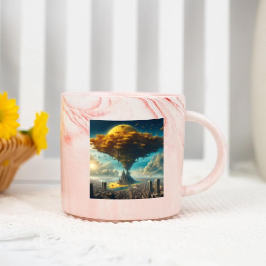 Sci-Fi Alien City: Floating Planet Twilight Scene Marble Mugs