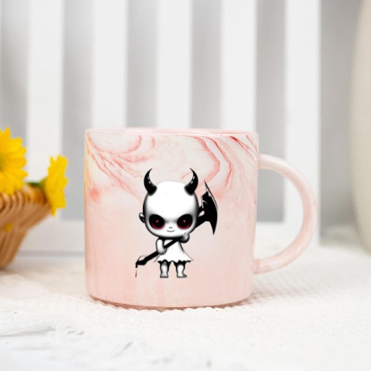 Cute Demon Baby with Horns and Bat Wings Marble Mugs