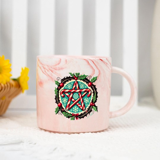 Yule Pentacle with Candy Canes Pagan Holiday Desig Marble Mugs