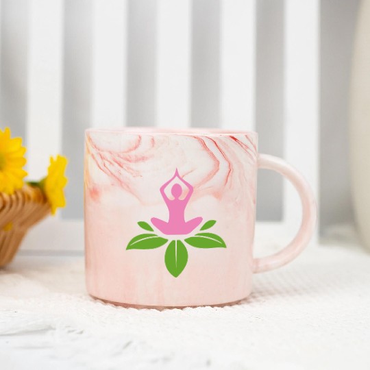 Serene Yoga Lotus Design Marble Mugs